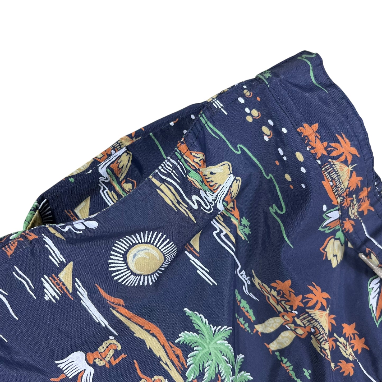 Vintage 90s Polo Sport Ralph Lauren all over print Hawaiian swim board shorts (L)