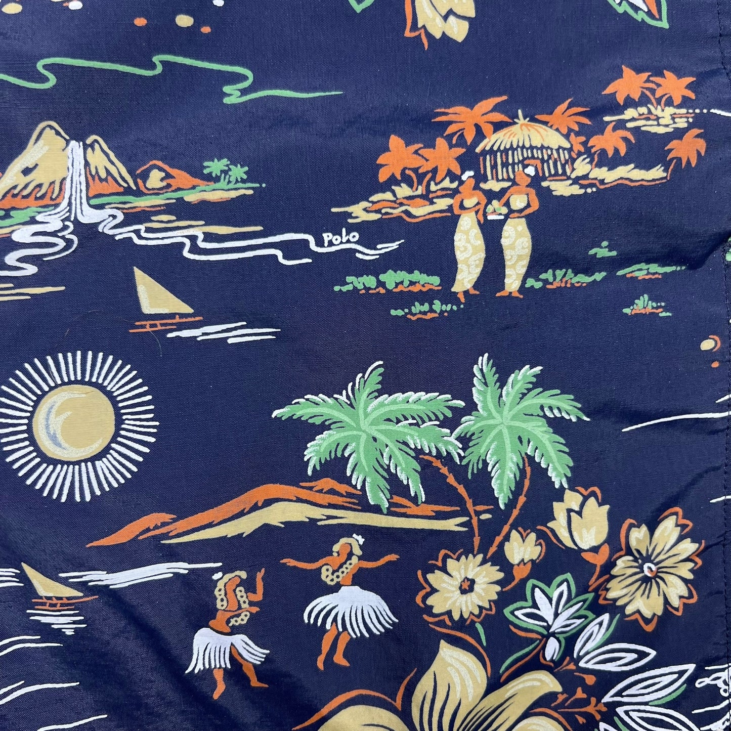 Vintage 90s Polo Sport Ralph Lauren all over print Hawaiian swim board shorts (L)