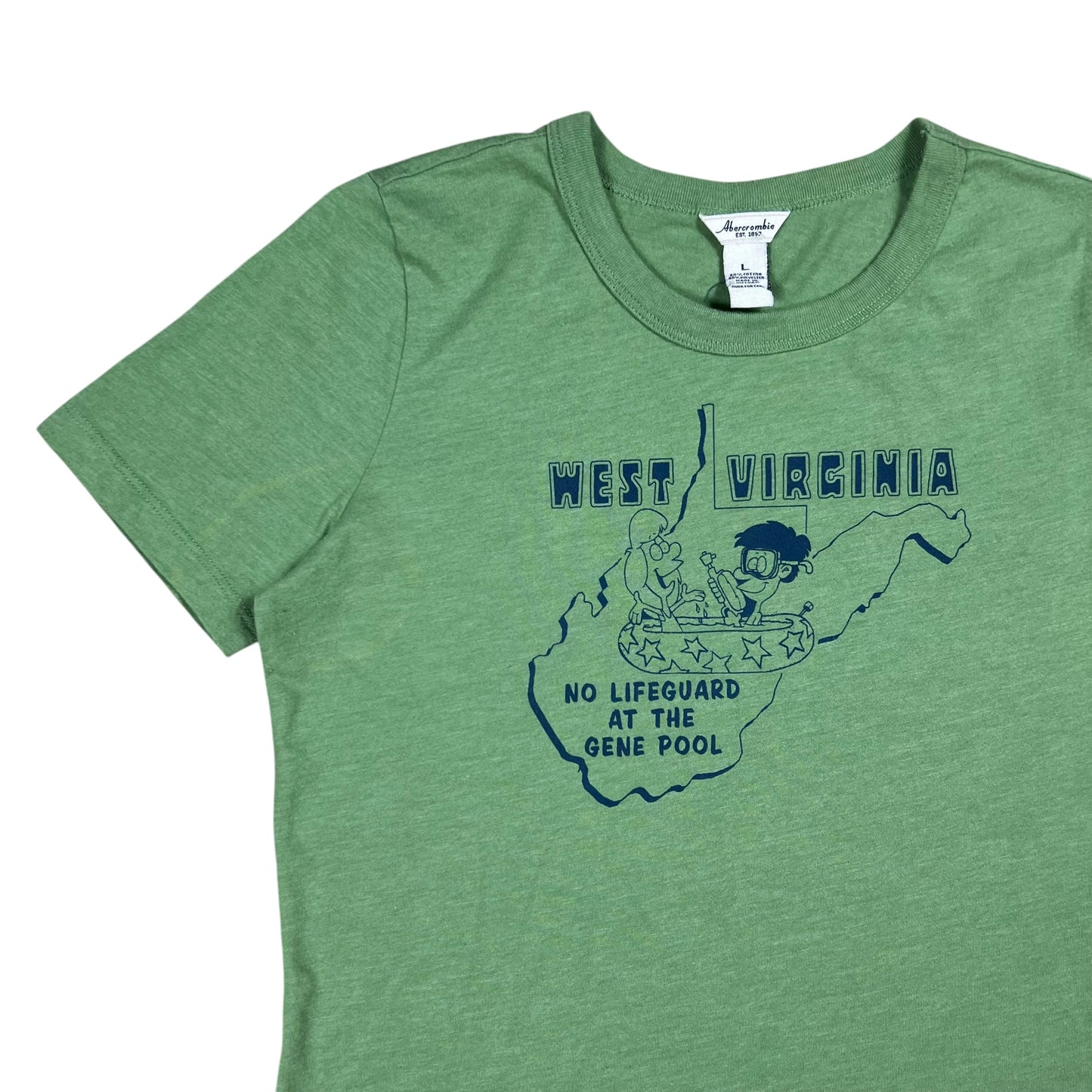 Vintage Y2K BANNED Abercrombie & Fitch West Virginia No Life Guard at the Gene Pool women’s tee (L)