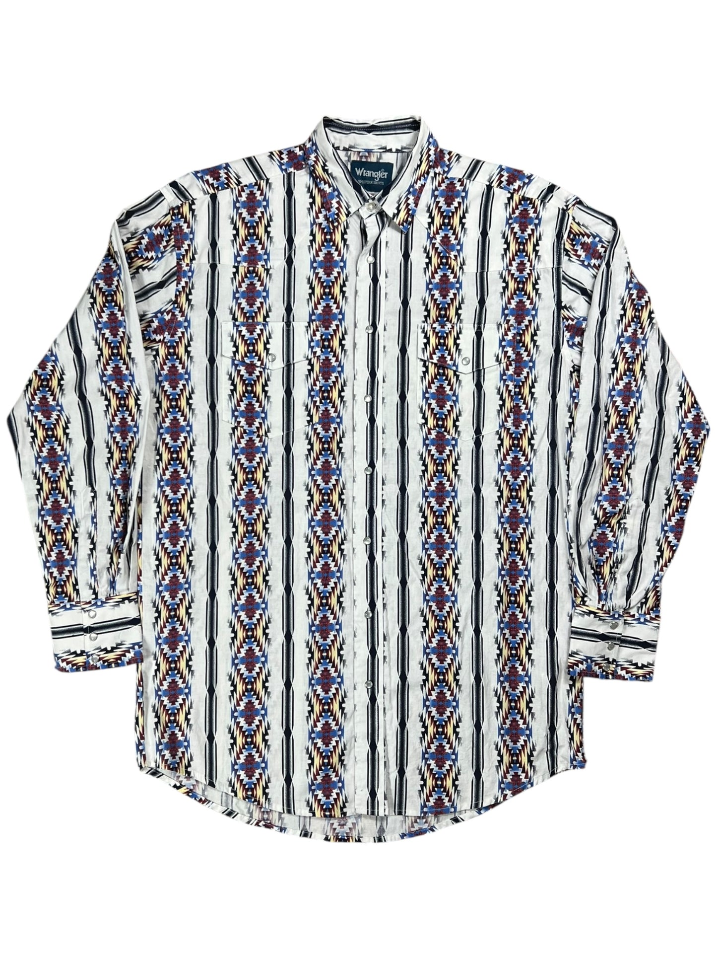 Vintage 90s Wrangler western wear abstract cowboy pearl snap button up shirt (L)