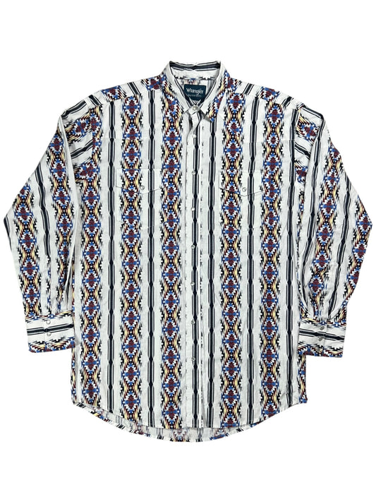 Vintage 90s Wrangler western wear abstract cowboy pearl snap button up shirt (L)