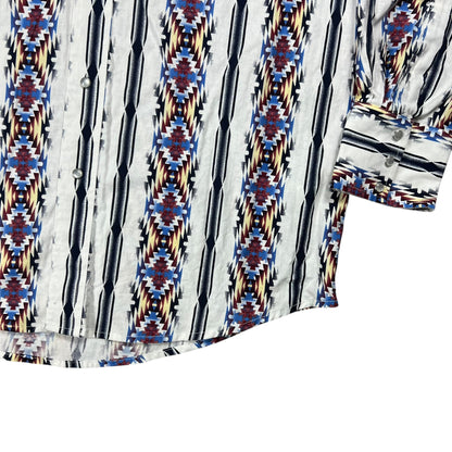 Vintage 90s Wrangler western wear abstract cowboy pearl snap button up shirt (L)
