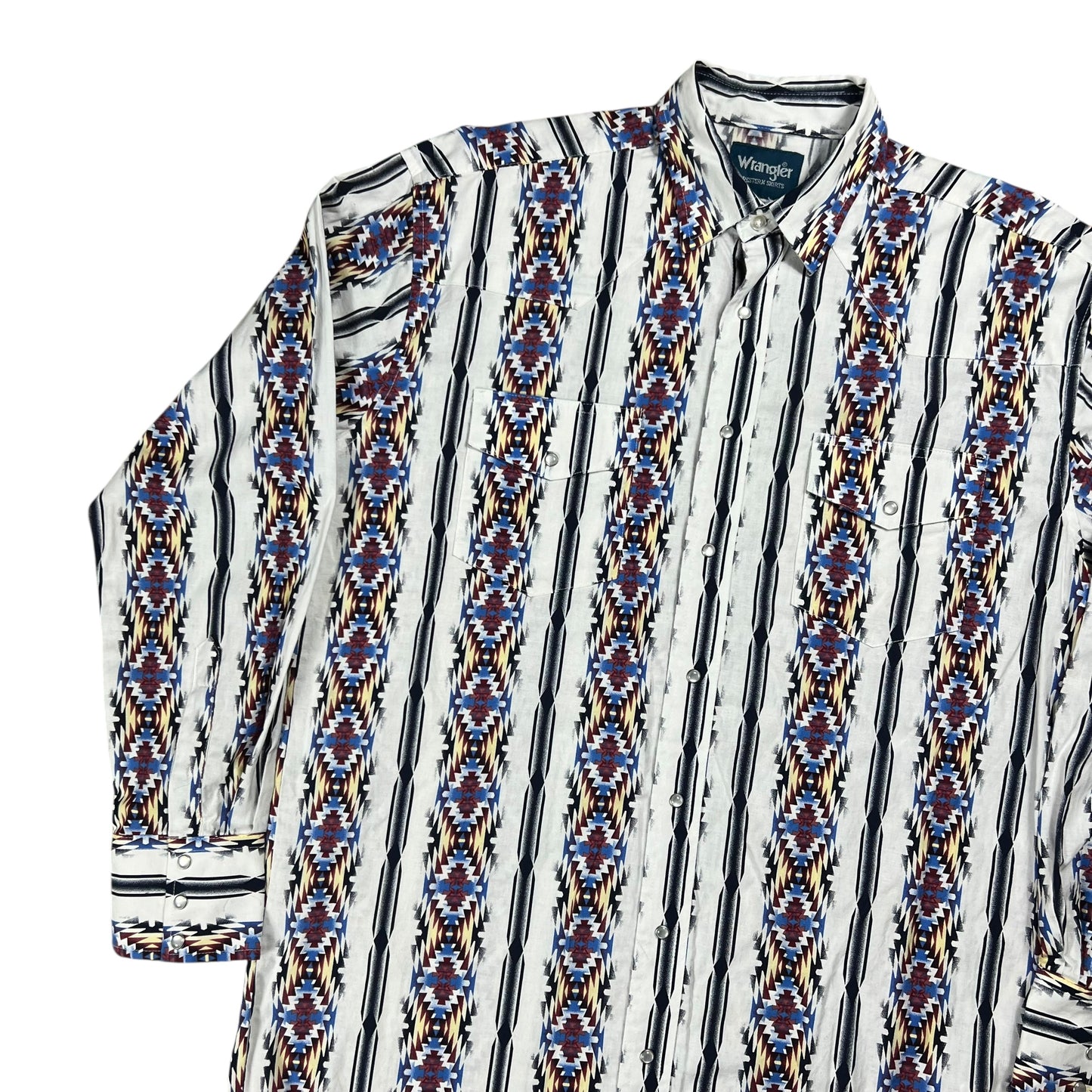 Vintage 90s Wrangler western wear abstract cowboy pearl snap button up shirt (L)