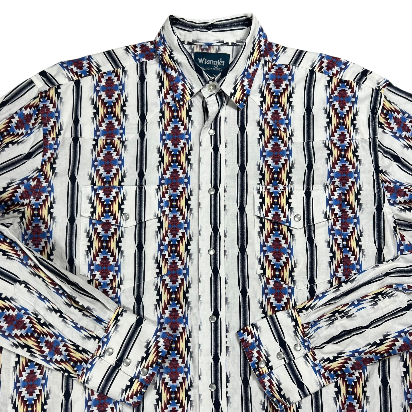 Vintage 90s Wrangler western wear abstract cowboy pearl snap button up shirt (L)