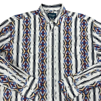 Vintage 90s Wrangler western wear abstract cowboy pearl snap button up shirt (L)