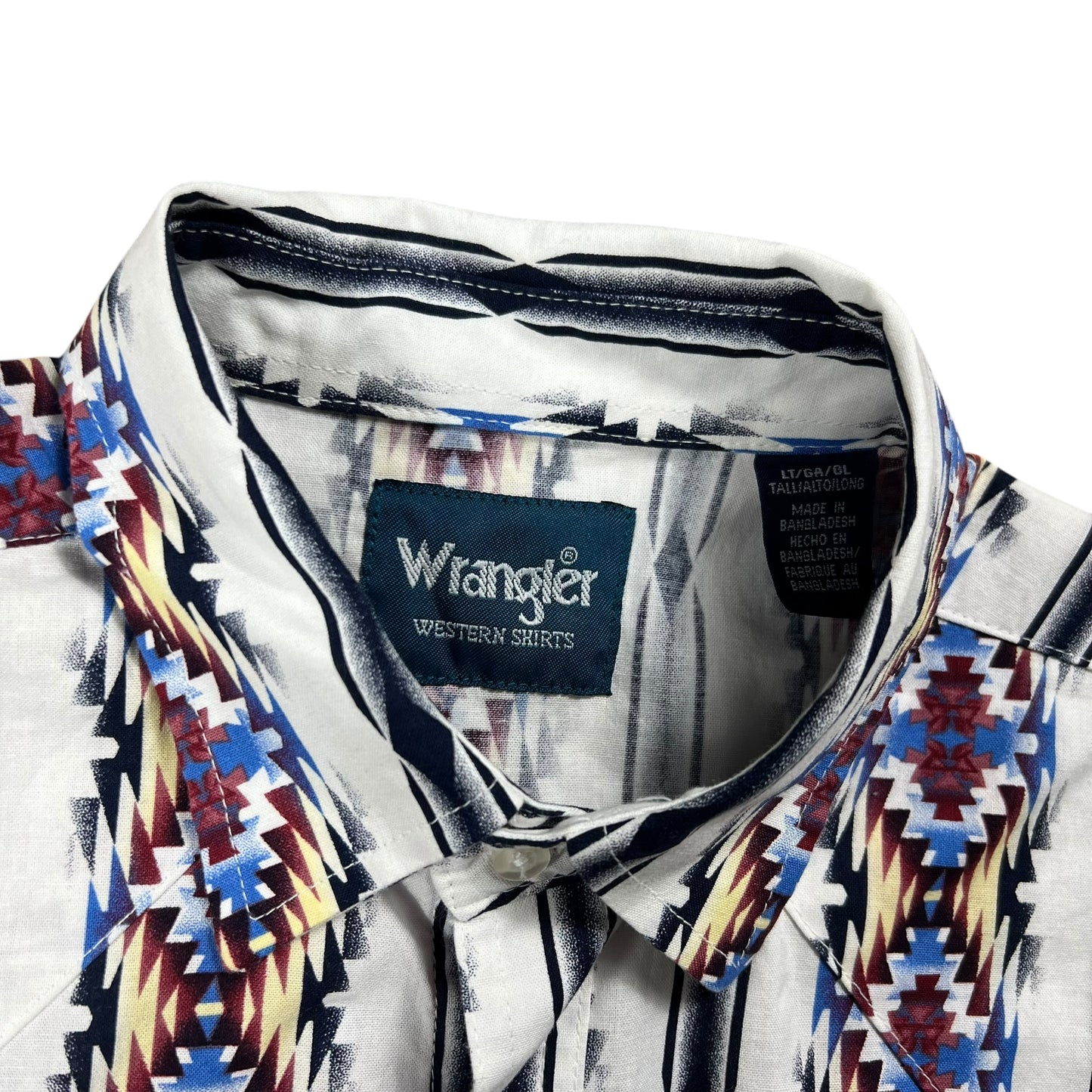 Vintage 90s Wrangler western wear abstract cowboy pearl snap button up shirt (L)