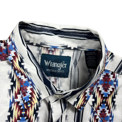 Vintage 90s Wrangler western wear abstract cowboy pearl snap button up shirt (L)