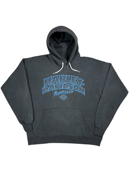 Vintage 90s Harley Davidson Motorcycles faded black biker hoodie (L)