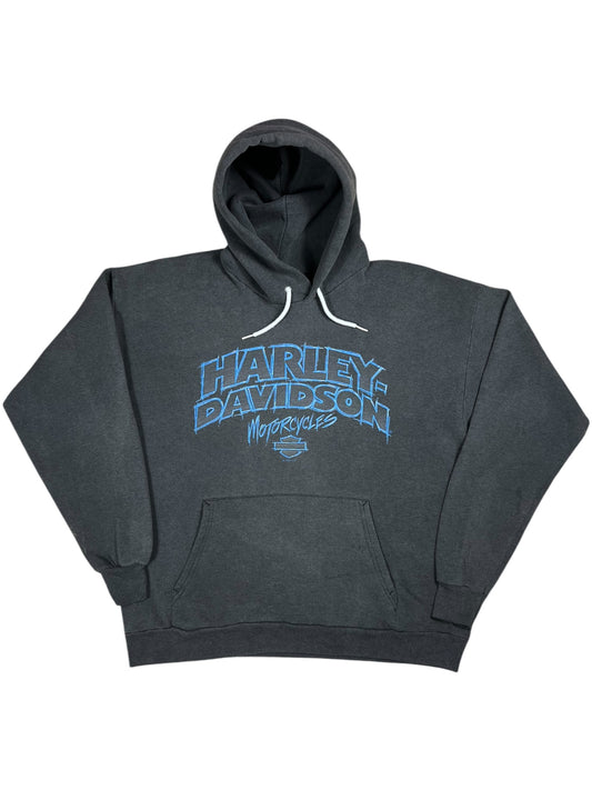 Vintage 90s Harley Davidson Motorcycles faded black biker hoodie (L)
