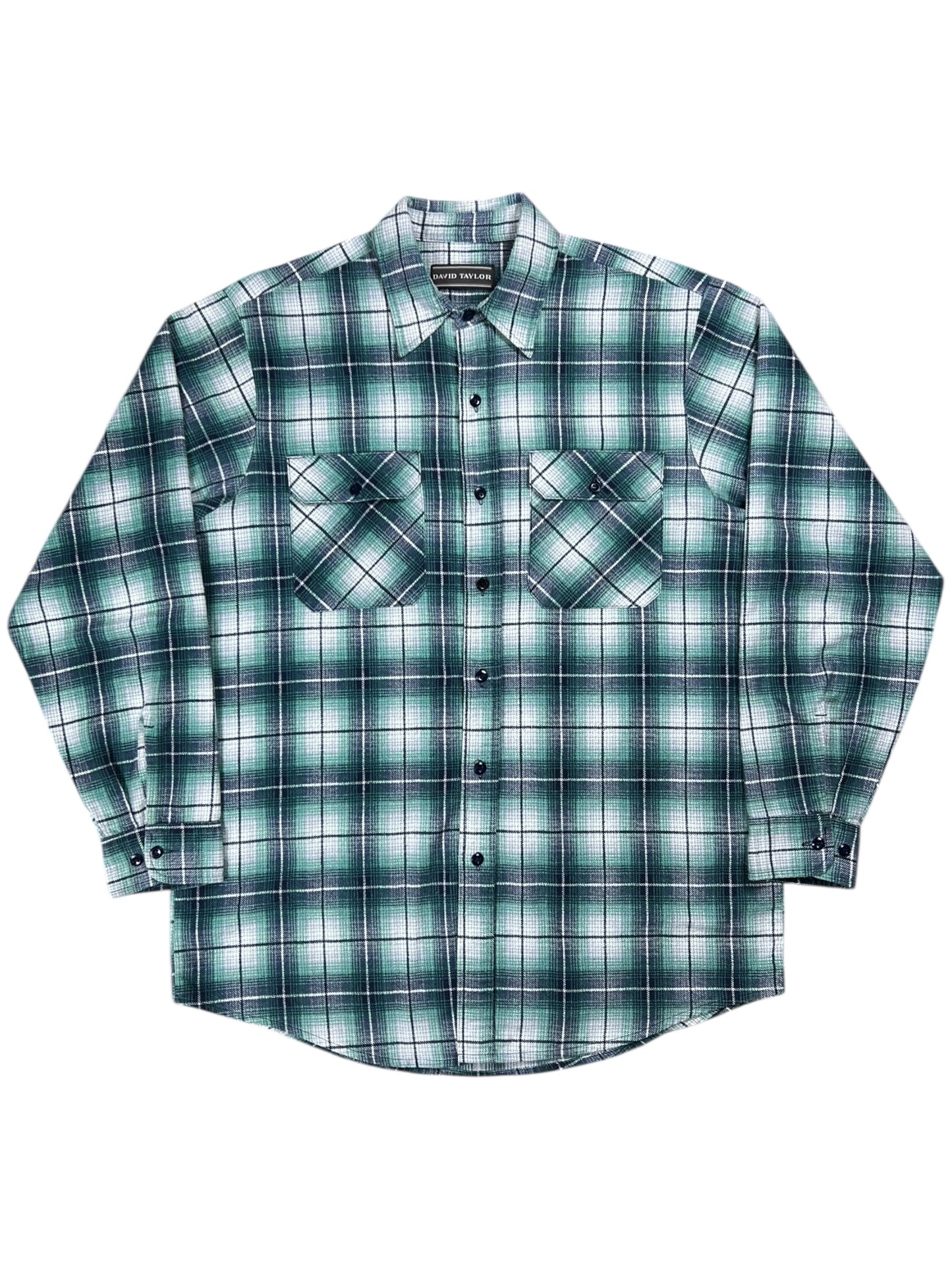 Vintage 80s David Taylor green plaid cotton flannel button up shirt (XL)