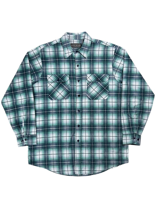 Vintage 80s David Taylor green plaid cotton flannel button up shirt (XL)