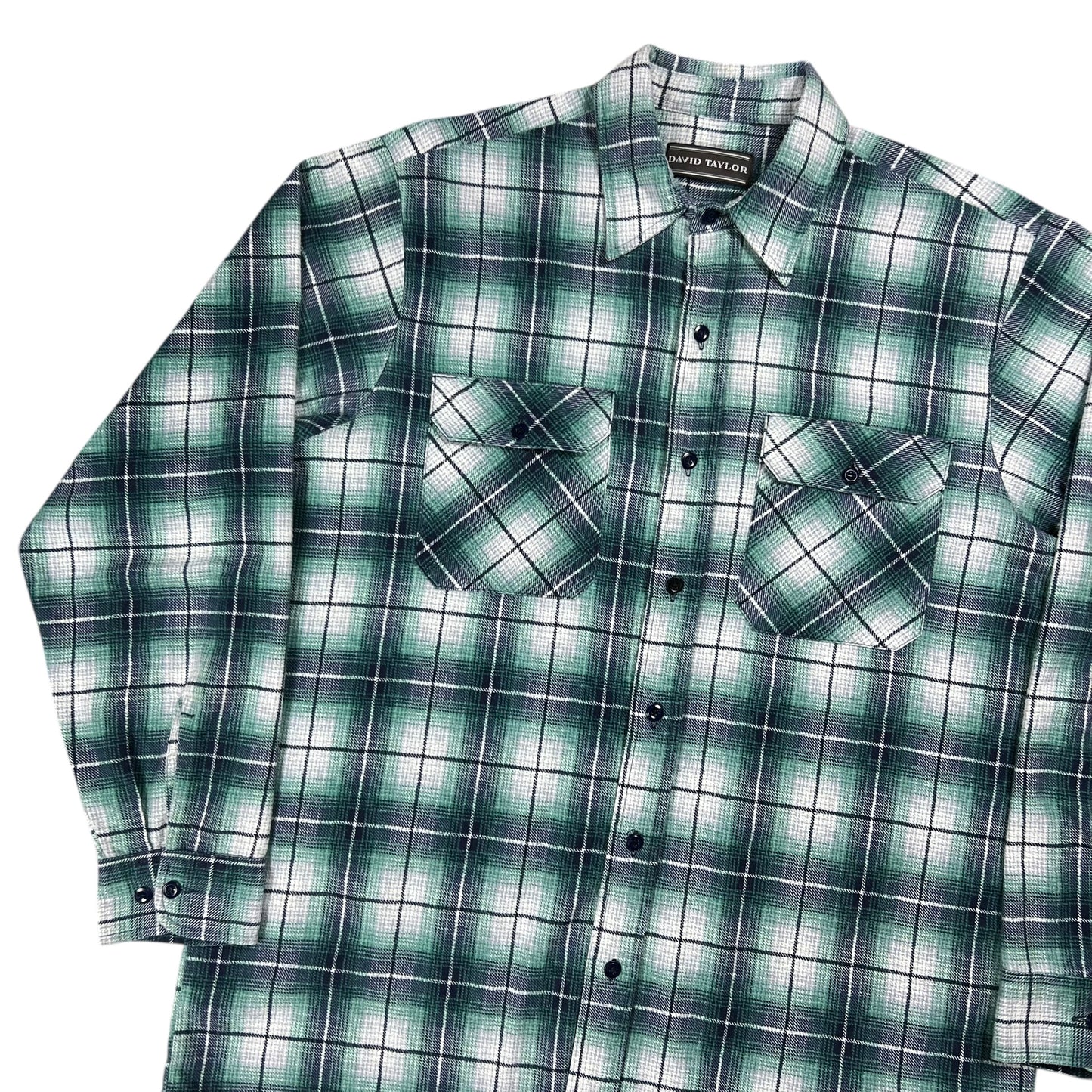 Vintage 80s David Taylor green plaid cotton flannel button up shirt (XL)