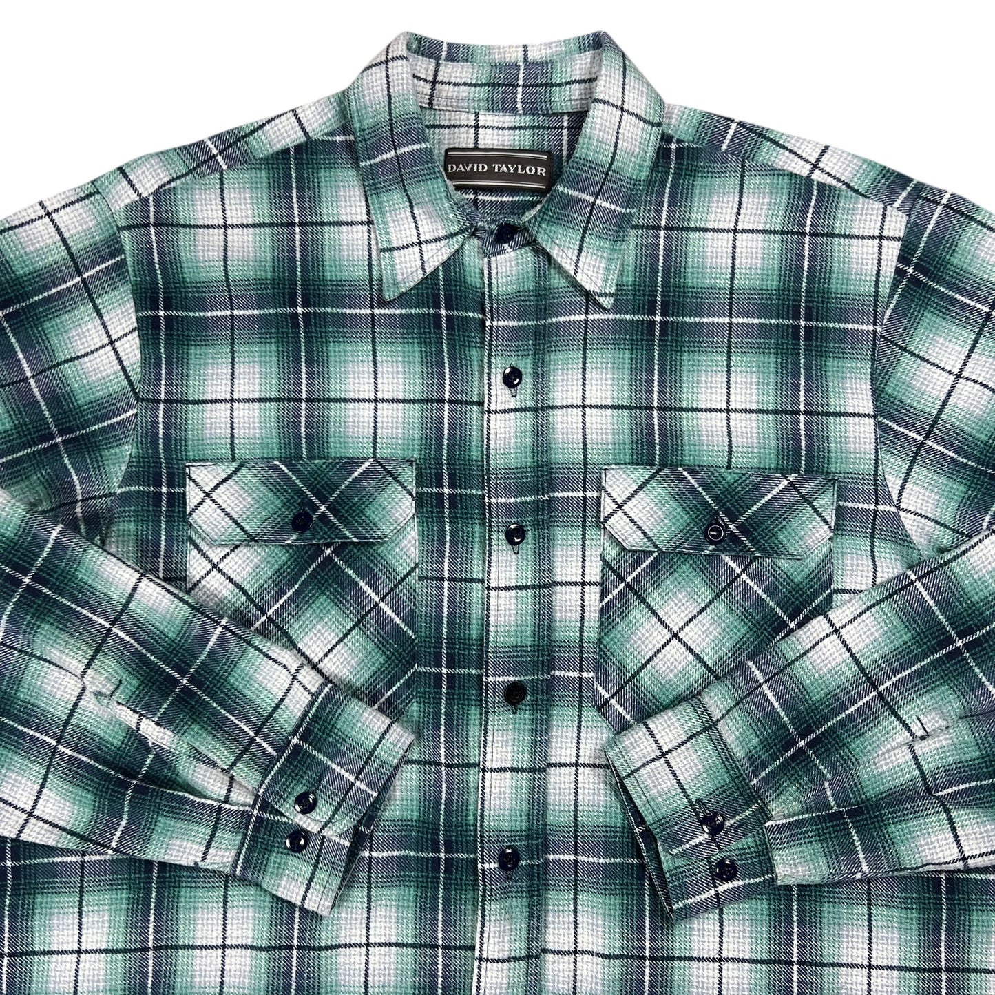 Vintage 80s David Taylor green plaid cotton flannel button up shirt (XL)