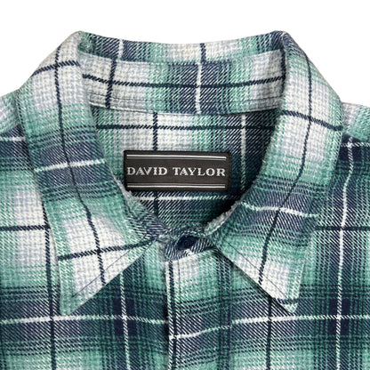 Vintage 80s David Taylor green plaid cotton flannel button up shirt (XL)