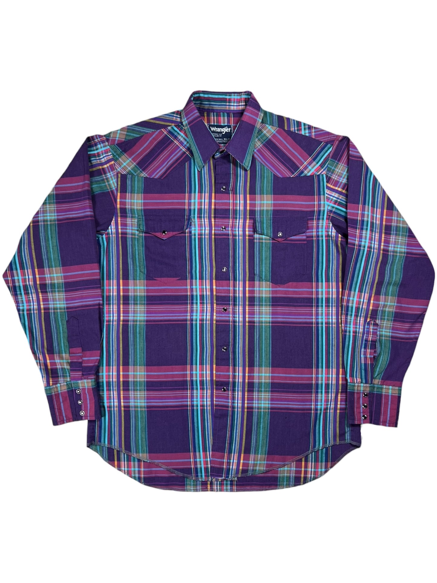 Vintage 80s Wrangler pearl snap plaid Western button up shirt (XL)