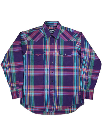 Vintage 80s Wrangler pearl snap plaid Western button up shirt (XL)