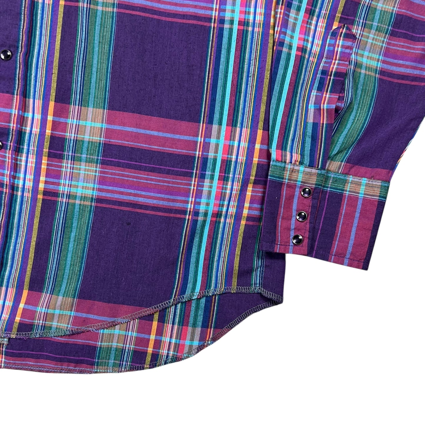 Vintage 80s Wrangler pearl snap plaid Western button up shirt (XL)