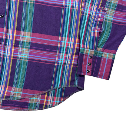 Vintage 80s Wrangler pearl snap plaid Western button up shirt (XL)
