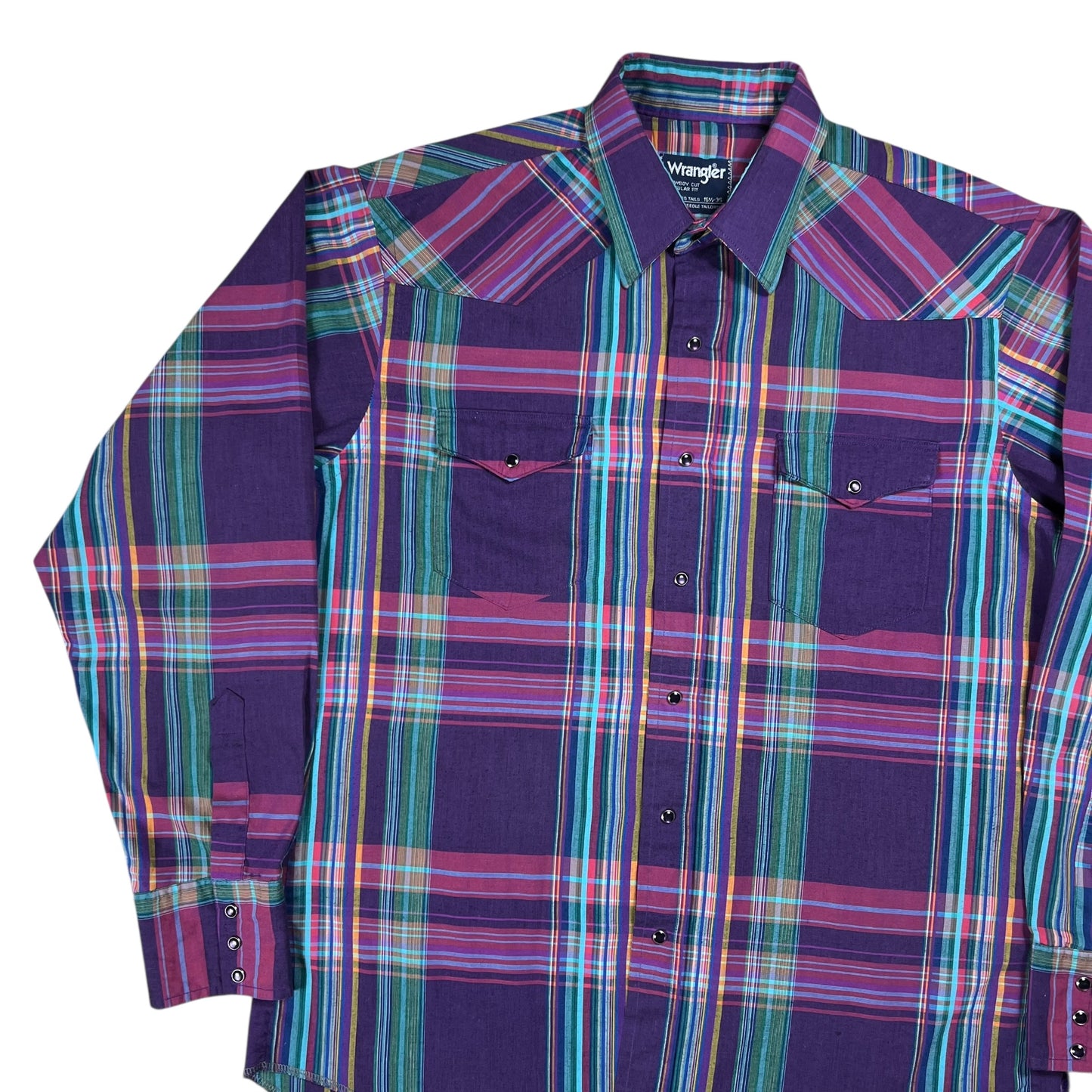 Vintage 80s Wrangler pearl snap plaid Western button up shirt (XL)