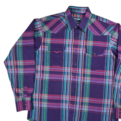 Vintage 80s Wrangler pearl snap plaid Western button up shirt (XL)