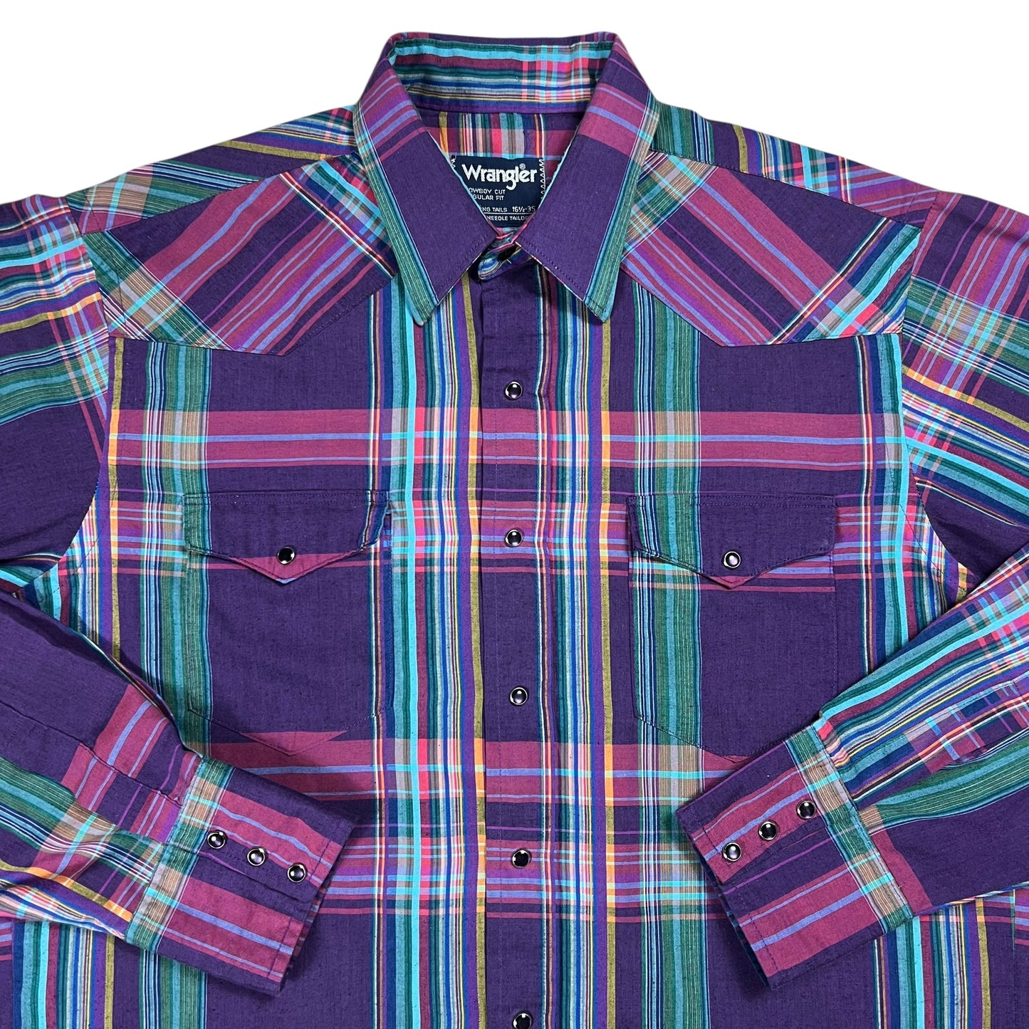 Vintage 80s Wrangler pearl snap plaid Western button up shirt (XL)