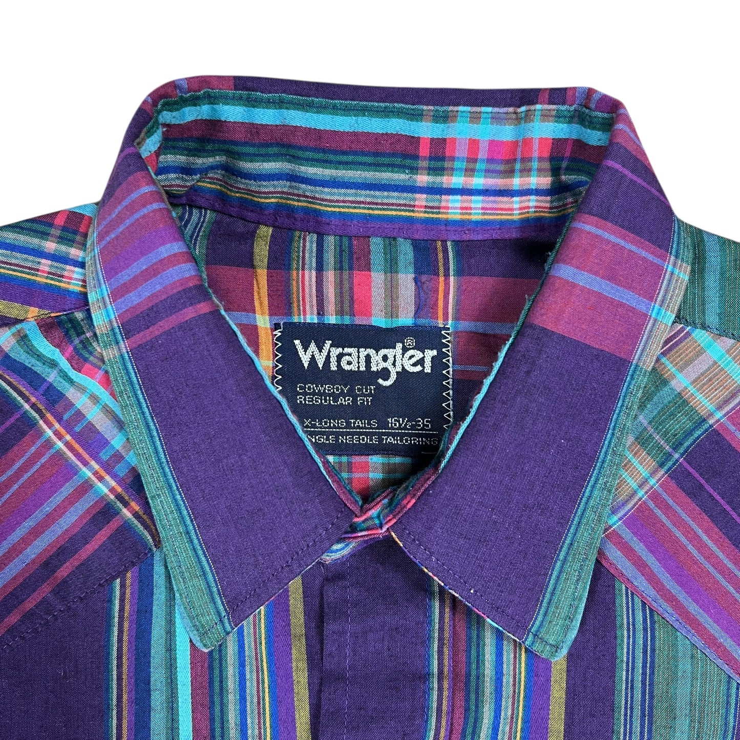 Vintage 80s Wrangler pearl snap plaid Western button up shirt (XL)