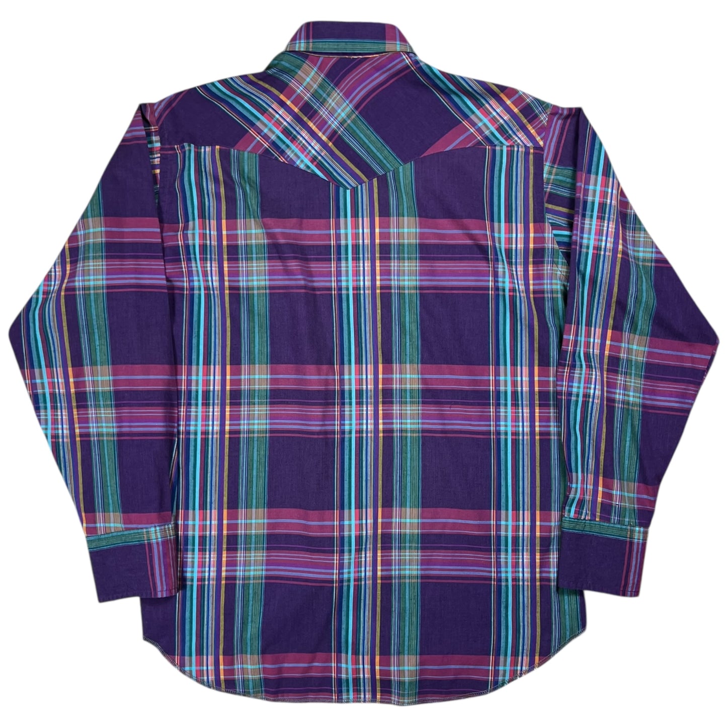 Vintage 80s Wrangler pearl snap plaid Western button up shirt (XL)