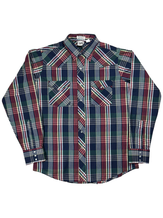 Vintage 80s Lee pearl snap geometric pattern western button up shirt (L)
