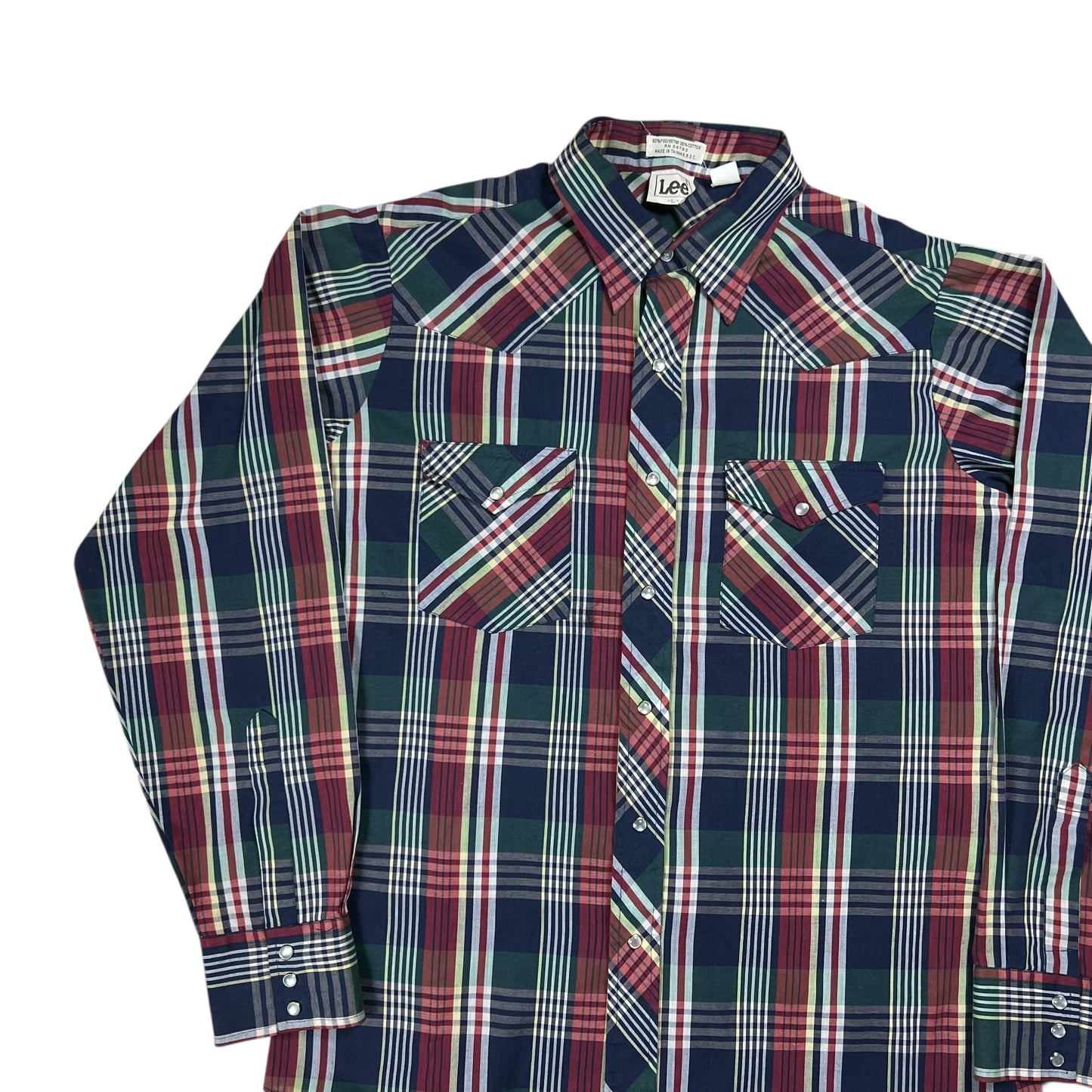 Vintage 80s Lee pearl snap geometric pattern western button up shirt (L)