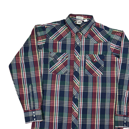 Vintage 80s Lee pearl snap geometric pattern western button up shirt (L)