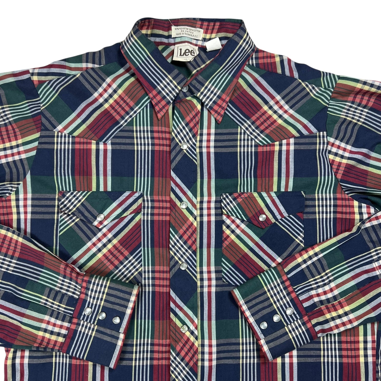 Vintage 80s Lee pearl snap geometric pattern western button up shirt (L)