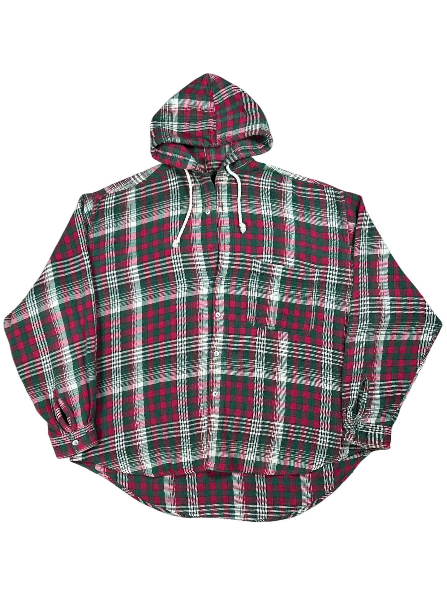 Vintage 90s plaid 100% cotton faded flannel hoodie (XL)