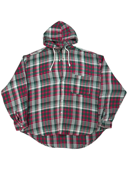 Vintage 90s plaid 100% cotton faded flannel hoodie (XL)