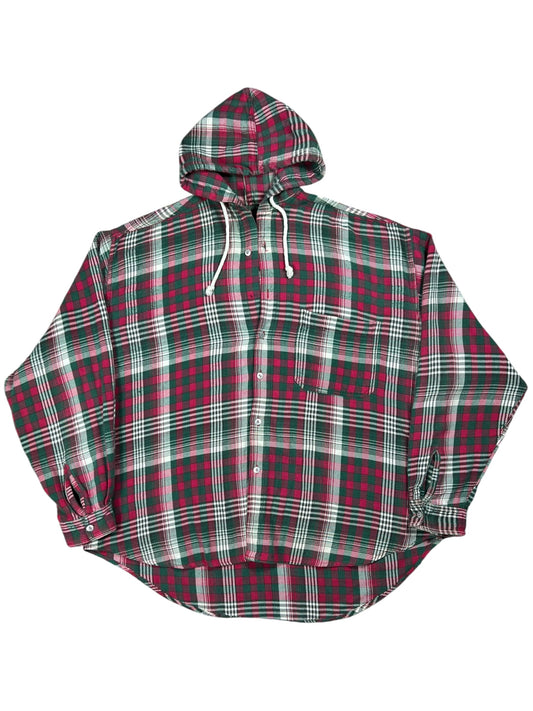Vintage 90s plaid 100% cotton faded flannel hoodie (XL)