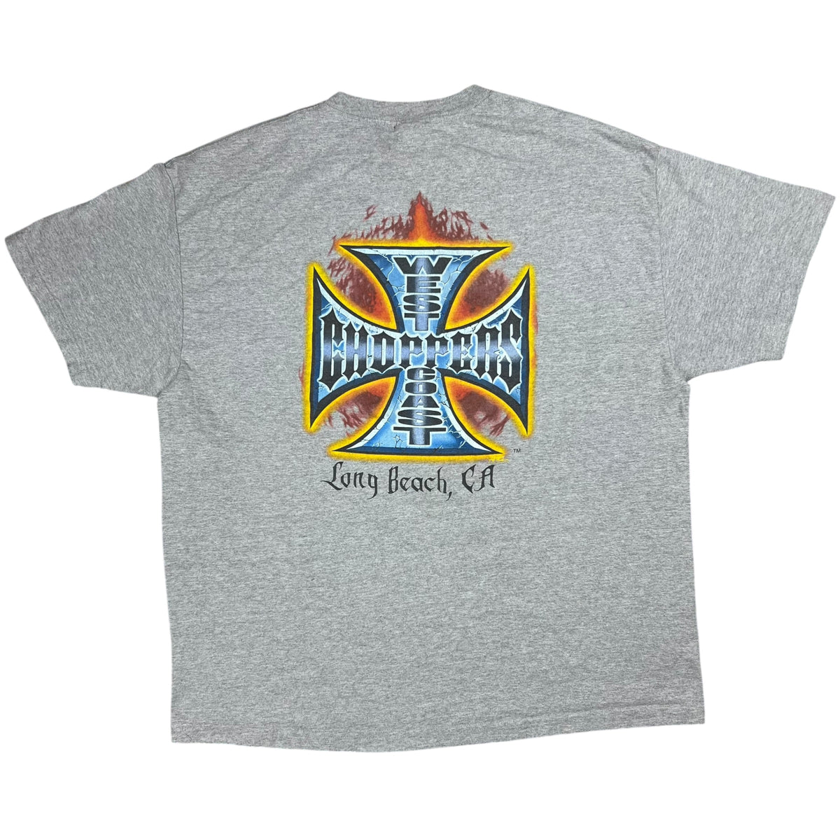 Vintage Y2K West Coast Choppers Flames Long Beach, CA Jesse Who? biker tee (XXL)