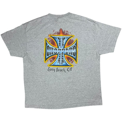 Vintage Y2K West Coast Choppers Flames Long Beach, CA Jesse Who? biker tee (XXL)