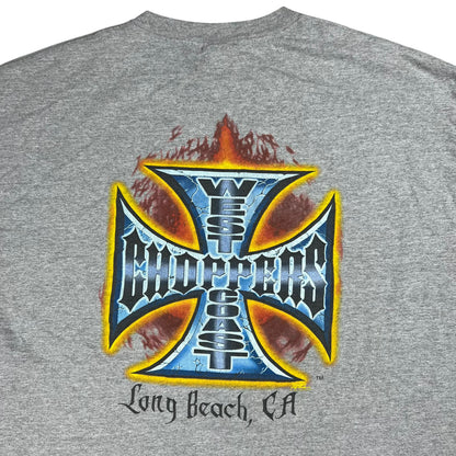 Vintage Y2K West Coast Choppers Flames Long Beach, CA Jesse Who? biker tee (XXL)