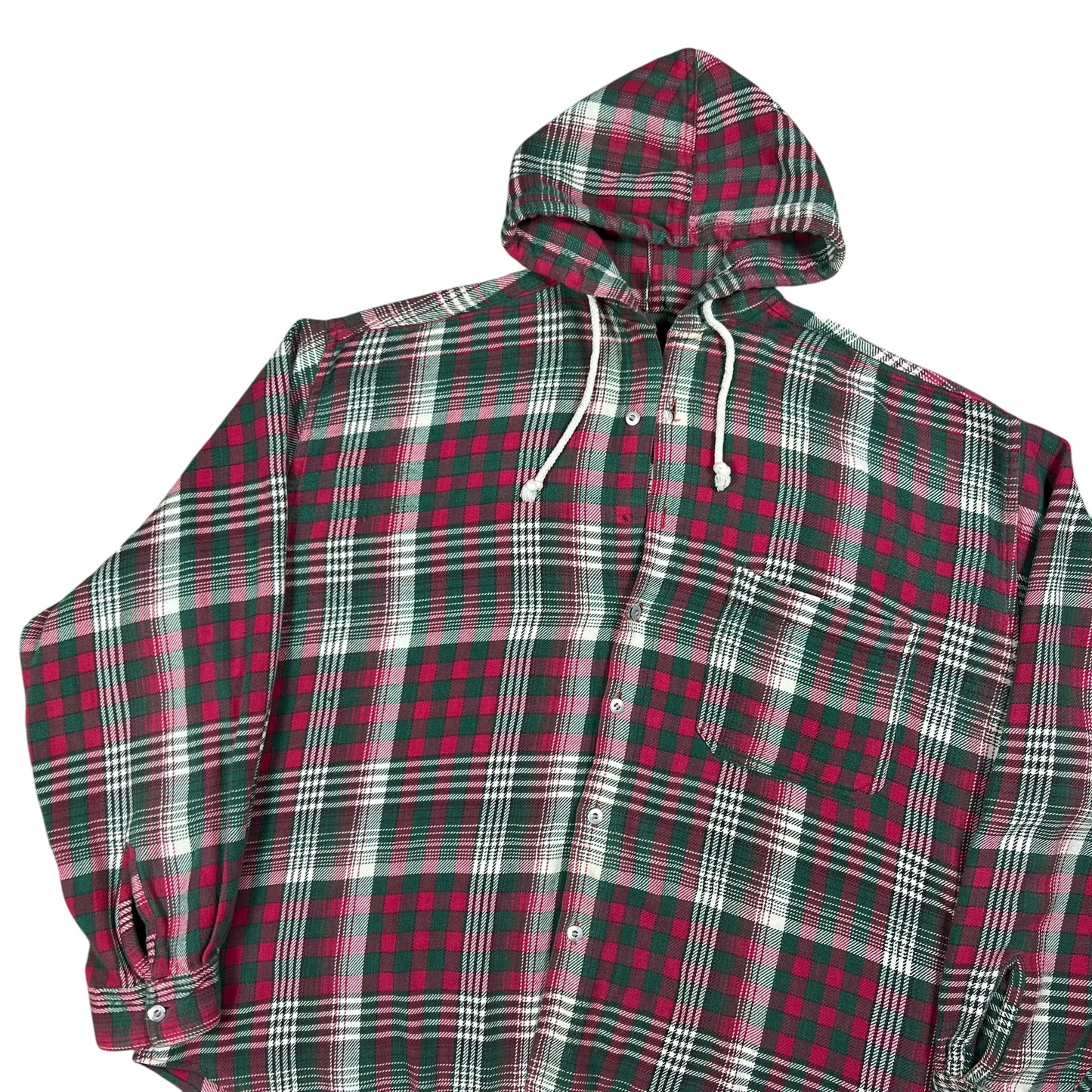 Vintage 90s plaid 100% cotton faded flannel hoodie (XL)