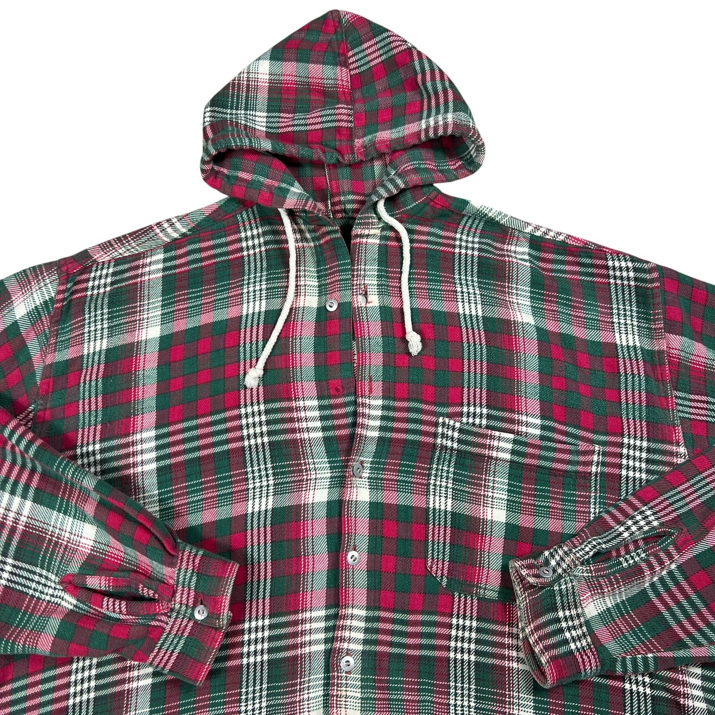 Vintage 90s plaid 100% cotton faded flannel hoodie (XL)