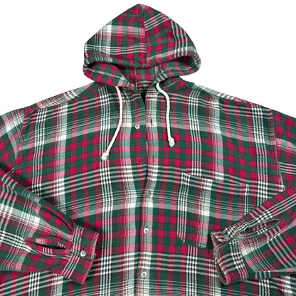 Vintage 90s plaid 100% cotton faded flannel hoodie (XL)
