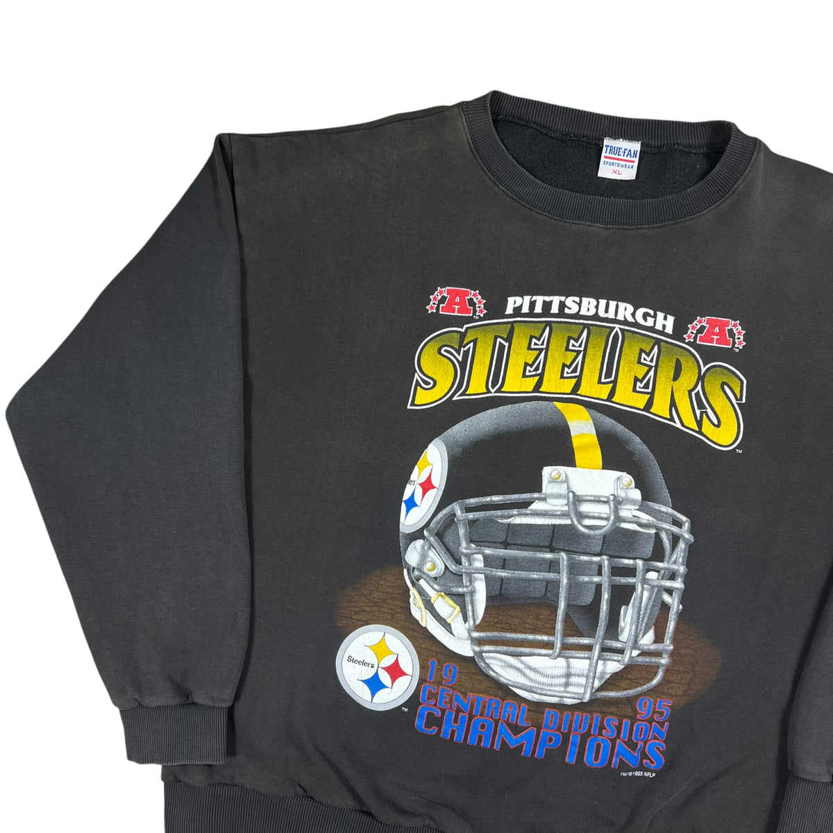 Vintage 1995 True Fan Pittsburgh Steelers Division Champs NFL faded crewneck (XL)