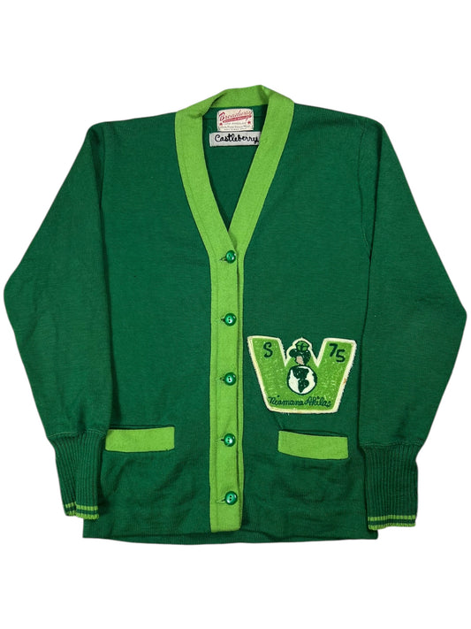 Vintage 1970s George Washington High School Niamana Akidas chain stitch varsity cardigan sweater (S)
