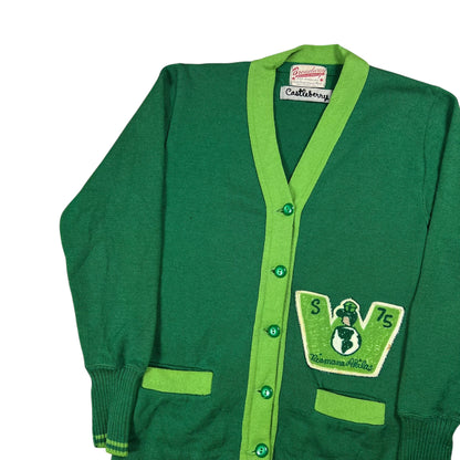 Vintage 1970s George Washington High School Niamana Akidas chain stitch varsity cardigan sweater (S)