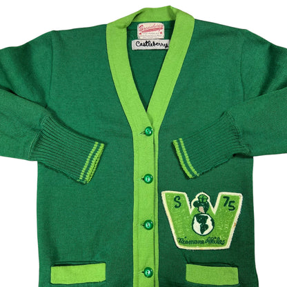 Vintage 1970s George Washington High School Niamana Akidas chain stitch varsity cardigan sweater (S)