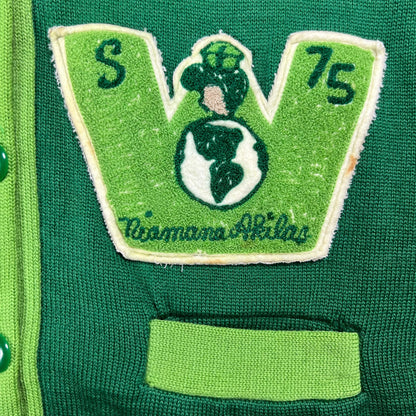 Vintage 1970s George Washington High School Niamana Akidas chain stitch varsity cardigan sweater (S)