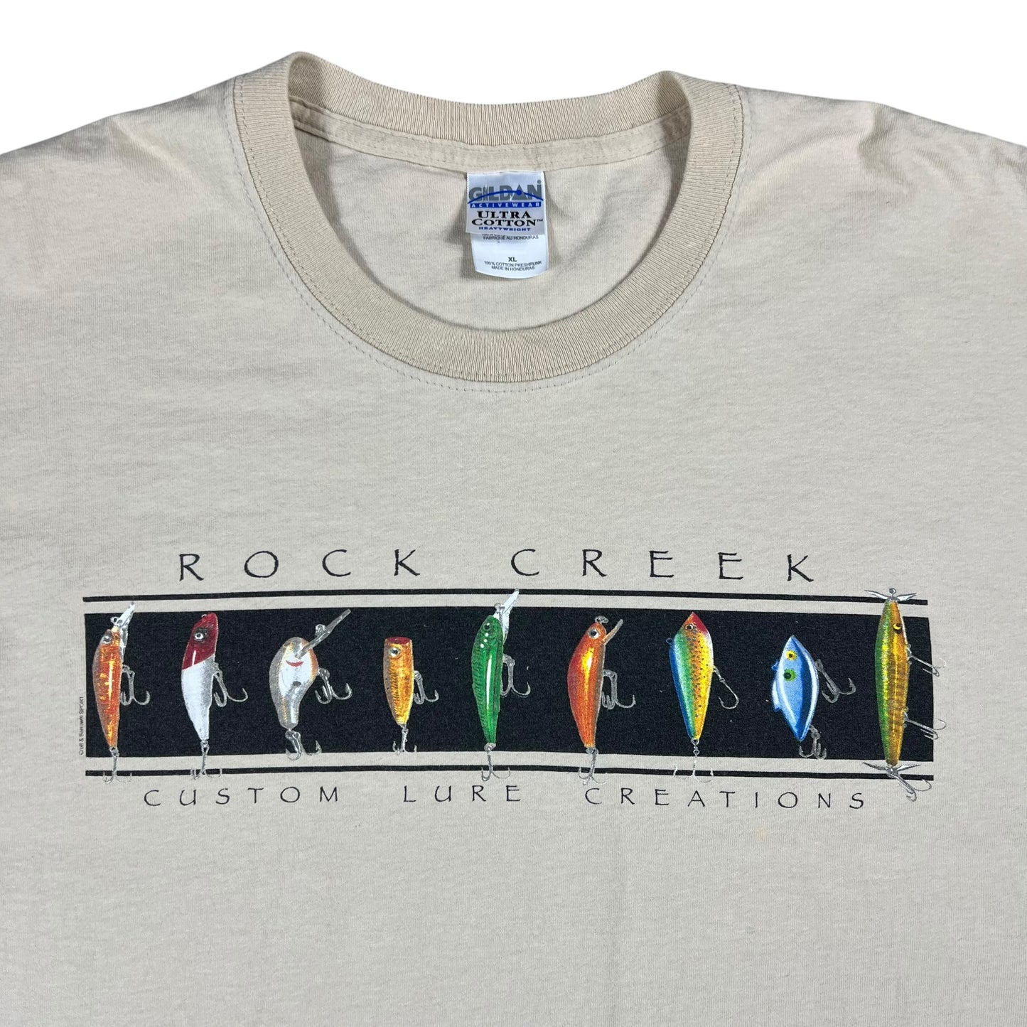 Vintage Y2K Rock Creek Custom Lure Creations fishing tee (XL)