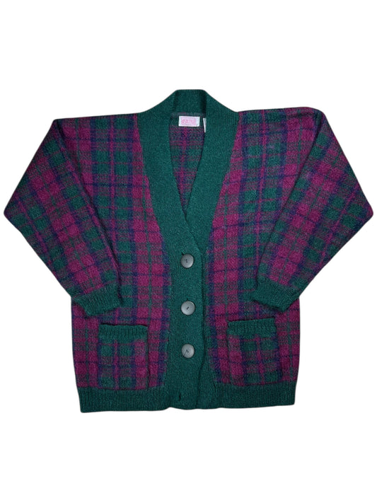 Vintage 90s Mohair plaid women’s cardigan sweater (L)
