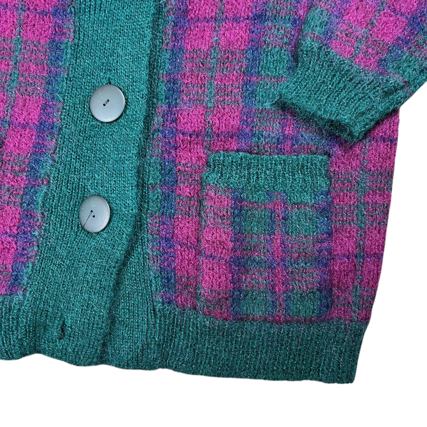 Vintage 90s Mohair plaid women’s cardigan sweater (L)