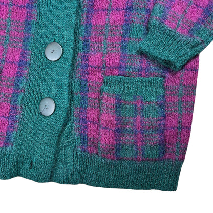 Vintage 90s Mohair plaid women’s cardigan sweater (L)