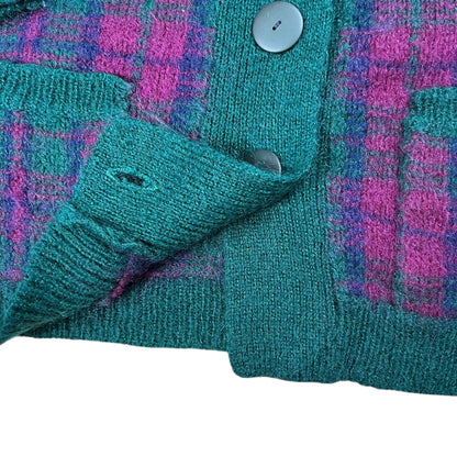 Vintage 90s Mohair plaid women’s cardigan sweater (L)